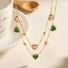 Pendant Necklaces Minar Charms Green White Striped Heart Layered For Women 18K Gold PVD Plated Stainless Steel CZ Zircon Choker