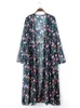 Badkläder 2021 Vintage Floral Print Long Kimono Plus Size Elegant Street Wear Summer Clothing for Women Tops and Bluses Boho Shirts A830