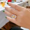 Cluster Rings Vintage Luxury Sunflower Yellow Crystal For Women Citrine Gemstones Diamonds White Gold Color Bague Jewelry Evening Party