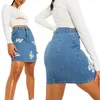 Rokken vrouwen casual denim rok vlinderprint ritssluiting met zakken hoge taille pakket heup gescheurde jurk