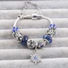 Link Bracelets European Glass Crystal Blue Star Carriage Charms Snowflake Pendant DIY Girls Bracelet Precious Jewelry Gift