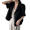 Jackets femininos Mulheres jaqueta respirável Business Business Color Solid Color Casaco de manga curta de peito único com bolsos de remendo para OL formal