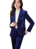 Women's Two Piece Pants Autumn Winter Blue Green Black Women Pant Suit Office Ladies Business Work Wear Formal Blazer And Trouser 2 Set