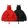 Herren Down Parkas Hip Hop Streetwear Parka Little Devil Horn Jackets Männer Frauen Harajuku Retro gepolsterte Jacke Unisex Y2K Kleidung Winter Outwear 230815