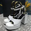 Kobiety super wysokie sandały satynowe obcasy krążkowe kostki klamry buty ślubne buty ślubne Chunky Summer Platform Woman 118