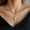 Pendant Necklaces Minar Genuine Freshwater Pearl Ear Long Tassel 18K Real Gold Plated Brass Link Chain Choker For Women