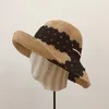 Bérets Dentelle À Pois Grand Chapeau De Paille Bouclé Pliant Femme Rétro Crème Solaire Plage Pêcheur