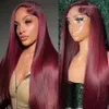 220% Burgund 13x4 Hd transparente Spitzenfront menschliches Haar Perücken 99J Straight Spitze Frontalperücke für Frauen HD Spitzenfront Perücken Remy Remy