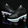 Atletik Açık Kofuboke LED deformasyon paten ayakkabıları beyaz unisex geri çekilebilir 4 tekerlek spor ayakkabı yetişkin çocuklar gündelik ışık tekme roller ayakkabı 230818