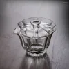 Skålar hög borosilikat glas kreativt baicai täckskål med filterhål hand grepp hushåll transparent te