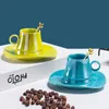 Tazze Nordic Bellissima tazza di caffè a foglie di loto in ceramica luminosa e piattini a tazza da piatto da piattino a tazza da piattino set eleganti regali di compleanno del matrimonio 230818