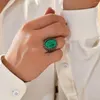 Bröllopsringar Vintage Fashion Turquoise Blue Stone Ring Retro Silver Plating Men's Open