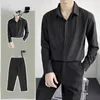 Tracksuits voor heren lente en zomer modepak mannen lange mouw casual shirts broek gestreepte plooien Slim knappe tweedelige set d99