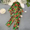 Women s Two Piece Pants Fashion Women Casual Loose Floral Trousers Suit Boho Elegant Maxi Shirts Blouses Wide Leg Pantsuit Female Party Pieces 230818