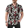 Camisas casuais masculinas vermelhas flor branco rosa margarida estampa camisa de férias