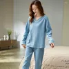 Women's Sleep abbigliamento autunno a doppia lunghezza in cotone a maglia in pitpistica rotonda per pigiama casual per home abbraccio sottile set sottile a 2 pezzi