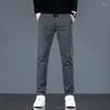 Mäns byxor Spring Casual Soft Elasticity Lace-up midja Solid Color Pocket Applique Korea Gray Black Work Trousers Male 38