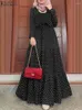 Ubranie etniczne muzułmańska sukienka Turcja Abaya Kobiety z długim rękawem prrinted maxi sundress polka kropka abayas szata vestidos Isamic