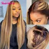 360 Highlight Wig Human Hair 4/27 Brown Colored Lace Front Human Hair Wigs for Women Pre Plucked 13X6 Straight Lace Frontal Wigs