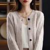 レディースニットTシャツレディース100 Shmere Cardigan Oneck Large Size Coat Knit Twist Base Shirts Spring Thick Wool Seater Women Jacket 230826