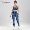 Yoga kläder Chrleisure Yoga Set Women Seamless Tie Dye Fashion Push Up Bh Set Tryck estetisk fitness Gym Hög midja Kvinnliga byxor Set 230820