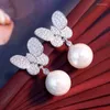 Серьги -грибы с перлочными бабочками милый женский подарок для женщин