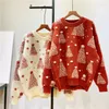 Women's Sweaters 2023 Autumn And Winter Christmas Tree Jacquard Warm Sweater Loose Knit Top