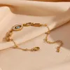 Link Bracelets Luxury Oblong Clear Zircon White Clay Stone Devil's Eye 18K Gold Plated Waterproof Stainless Steel Bracelet Jewelry For Women