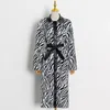 Women's Trench Coats European And American Trendy Brand Zebra Patterned Coat 2023 Spring Autumn Warm Fashionable Commuter Waist Long Cotton