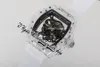 RMF AET 055 MENS Titta på RMUL2 Mekanisk handvindning True Balance Spring Crystal Case Skeleton White Dial Transparent Rubber Strap Super Edition Eternity Watches