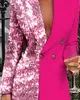 Basic Casual Dresses Women Office Dress Colorblock Patchwork Long Sleeve Blazer V Neck Sequins Double Breasted 230818