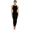 Basic Casual Dresses CNYISHE Ribbed Knitted Autumn Black Maxi Dress Women Sexy Party Bodycon Long Dress Round Neck Tight Dresses Robes Sundress 230815