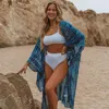 Swimwear 2021 Nieuw gedrukte strand Cover Up Sexy Women Bikini Cover Up Long Plus Size Cardigan Vrouwelijk Swimwear Bather Outer Wear Lady Green