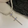 Anhänger Halskette Luxusdesigner Schmuck Vintage Perle Perl Perlen Halskette für Frauen Ästhetik Unregelmäßige Kreuz Statement Gothic Accessoires