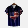 Camisas casuales de los hombres Floral de manga larga para hombre Estilo del Día de la Independencia Cuello en V Moda Camisa de solapa pintada delgada Conjunto de entrenamiento de dama