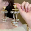 Boucles d'oreilles pendantes perle florale frangée lumière luxe tempérament exagéré longue conception de niche féerique
