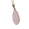 Pendant Necklaces 2023 Pink Rose Quartz Crystals With Nature Stone Water Drop Pendants Chain Women Amulet Long Face Fashion Jewelry