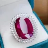 Cluster Rings Big 6 S Luxury Rose Red Crystal Ruby Gemstones Zircon Diamonds For Women Party överdrivna band Tillbehörsmycken