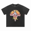 Ejag Men's T-shirts Saint Michael Angel Head Print Vintage Wash Old High Street Loose and Women's Short Sleeve T-shirt