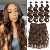 Pre-Colored Body Wave Hair Weave Bundles #2 #4 Brazilian Human Hair Extensions Light Brown Remy Wholesale for Fashion
