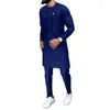 Men's Tracksuits African Elegant Suits For Men Long Sleeve Embroidery KaftanTop And Pant 2-piece Set Luxury Full Male Wedding Clothing