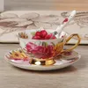 Mugs Pastoral Rose Bone China Tea Cup Saucer Spoon Set 200ml Europe Advanced Porcelain Coffee Cafe Ceramic Floral Teacup Dropship 230818