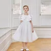 Sukienki dla dziewczynek moda Latte Sukienka kwiatowa krótkie rękawy 2023 Piękna księżniczka urodziny ślub Pierwsza komunia