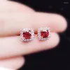 Orecchini per borchie Naturale Red Red Garnet o Peridot Square Everings 5 ​​5mm 0,8Ct 2pc GEMSTONE 925 Gioielli sottili in argento sterling x21887