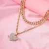 Kedjor bling Crystal Heart Pendant Tennis Chain Necklace For Women Gold Silver Color Double Layer Cuban Choker Smycken