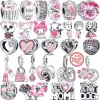 925 Silver Fit Pandora Charm 925 Bracelet Pink Series Flowers Butterfly Paw Print Heart Mom Forever Love charms For pandora charm 925 silver beads charms