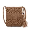 Bolsas de noite M6CC Women Women Beach Table Straw Saco com borla Boho Hollow Out Crochet Crossbody Bolsa Bolsa Macrame