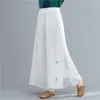 Women's Pants 2023 Summer Elastic Waist Solid Color Embroidery Dance Yoga Wide Leg Leisure Chinese Style Fashion Retro Trousers Z475
