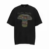 Xmk5 Men's T-shirts Saint Michael Cartoon Mushroom Print Washed Old Short Sleeve American Casual Loose Couple T-shirt