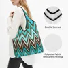 Sacchi per la spesa moderna geometrica blu-ish da donne portatili di generi alimentari di grande capacità astratti a zigzag boho shopper tote